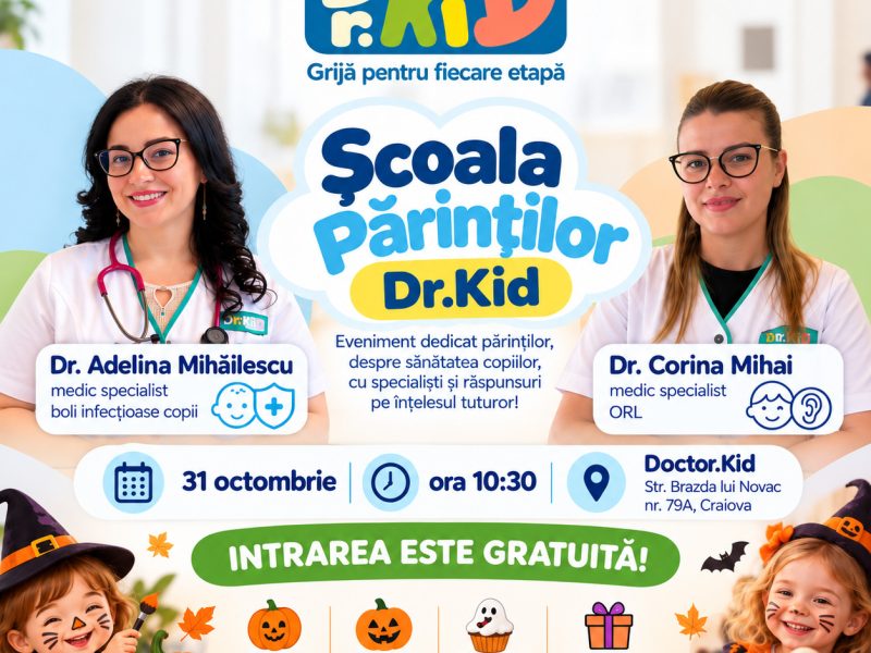 Școala Părinților Dr.Kid, ediția de toamnă: întâlnire cu medicii pentru părinți și distracție de Halloween pentru copii