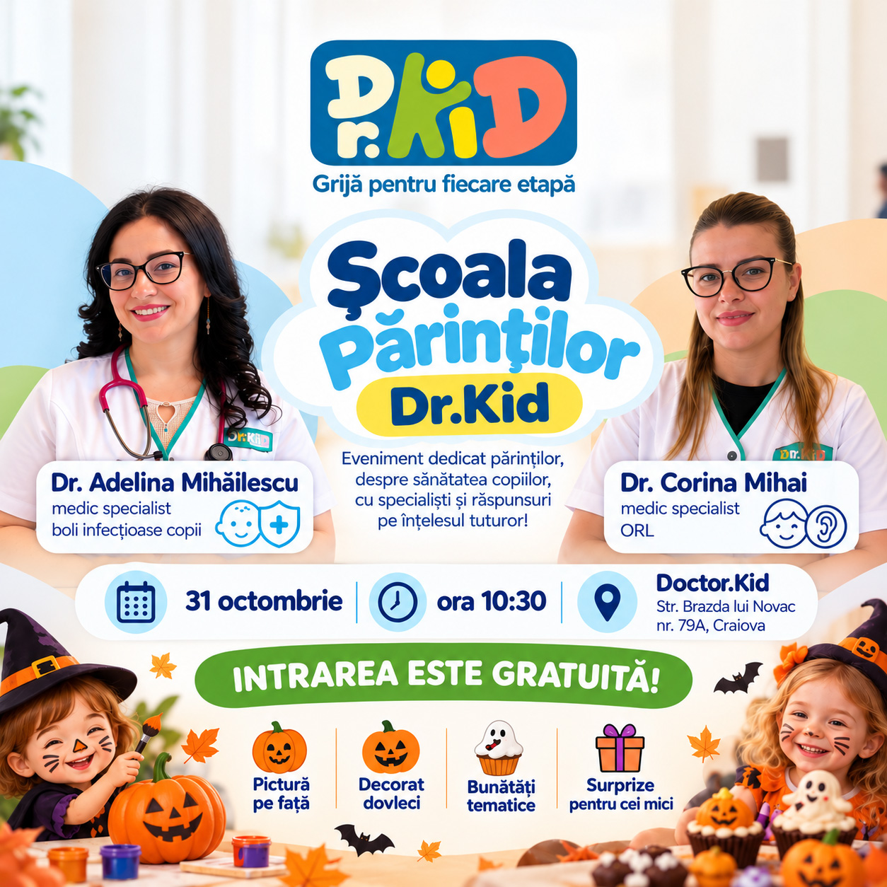 Școala Părinților Dr.Kid, ediția de toamnă: întâlnire cu medicii pentru părinți și distracție de Halloween pentru copii